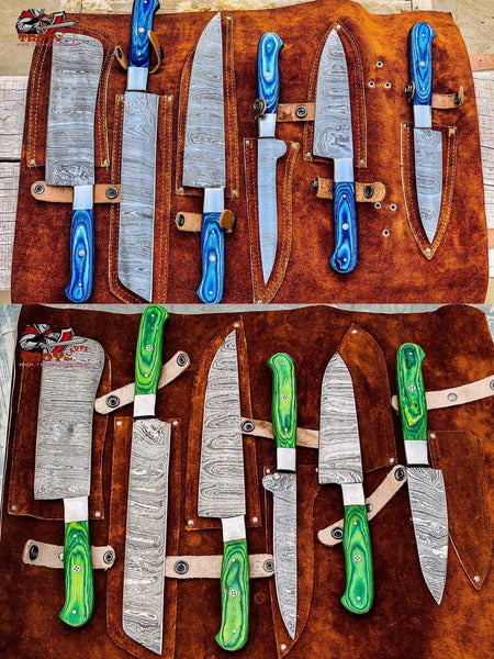 Beautiful Custom hand made Damascus steel kitchen knives sets 79