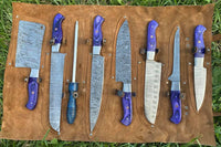 An Amazing Custom Hand Made Damascus Steel Complete BBQ/Chef/Kitchen Knife Set