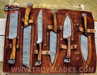 Custom hand made Damascus steel kitchen/BBQ knives set S010 - Troy Blades