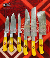 NM Flags Beautiful Custom hand made Damascus steel kitchen knives set 06 - Troy Blades