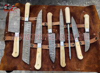 Beautiful Custom Blue hand made Damascus steel kitchen knives set 07 Rod All - Troy Blades