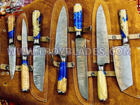 Beautiful Custom hand made Damascus steel kitchen knives set 07 - Troy Blades