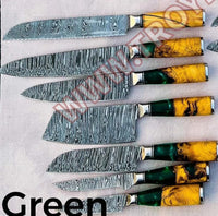 Beautiful Custom hand made Damascus steel kitchen knives set 07