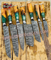 Beautiful Custom hand made Damascus steel kitchen knives set 07 - Troy Blades