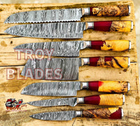 Beautiful Custom hand made Damascus steel kitchen knives set 07