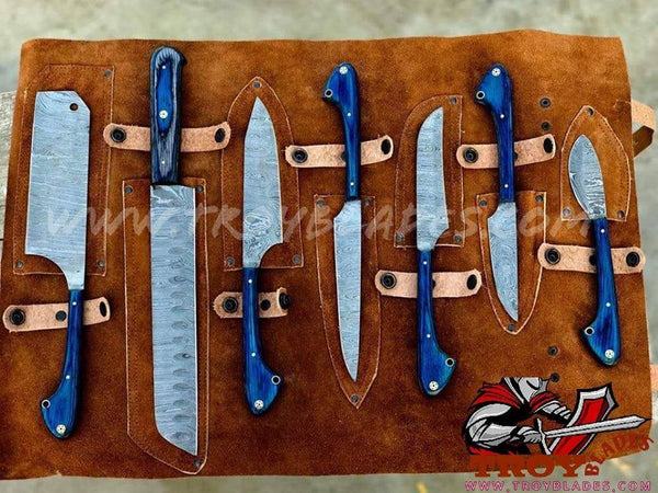 Custom Handmade Damascus kitchen/BBQ knives set