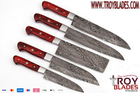 Custom hand made Damascus steel kitchen/BBQ knives set
