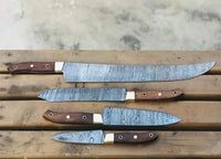 205 Beautiful Custom handmade Damascus kitchen/BBQ knives set 099