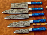 An Amazing Custom Handmade Damascus Steel BBQ/Chef/Kitchen Knife Set tr-98 - Troy Blades