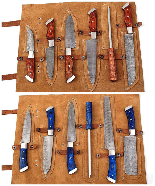Beautiful Custom hand made Damascus steel kitchen knives sets 80