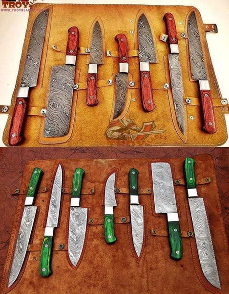 Beautiful Custom hand made Damascus steel kitchen knives sets Deal 07