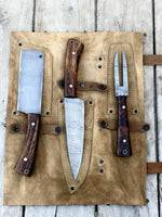 Custom made Damascus kitchen/BBQ knives set of 3