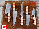 Canada Flag Engraved HAND FORGED DAMASCUS STEEL CHEF KNIFE Set Kitchen Knives -Pro5