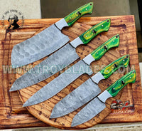 Washington Flag Handles Custom Handmade Damascus Outdoor Kitchen/BBq knives set