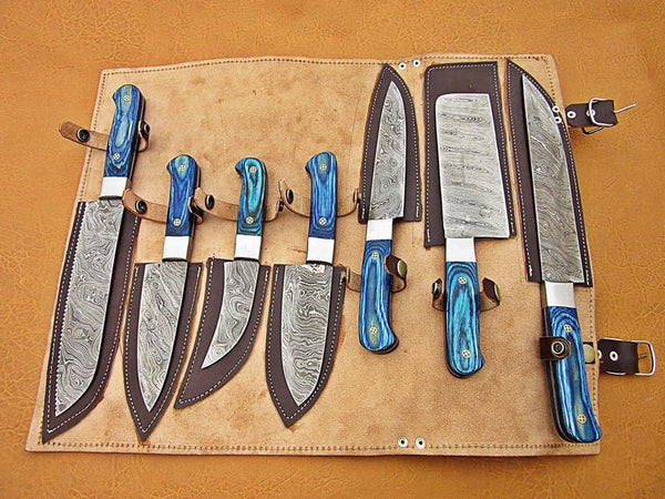 Custom Handmade Damascus Chef/Kitchen knives set 07