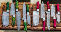 Beautiful Custom hand made Damascus steel kitchen knives sets pro5