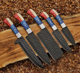 Texas Flag Handles Custom Handmade Outdoor Kitchen/BBq knives set - Troy Blades