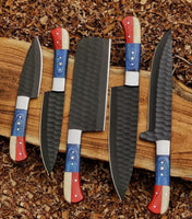 Texas Flag Handles Custom Handmade Outdoor Kitchen/BBq knives set - Troy Blades