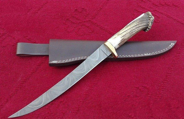 Handmade Damascus Stag horn Fillet knife