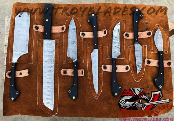 Custom handmade kitchen/BBQ knives set - Troy Blades