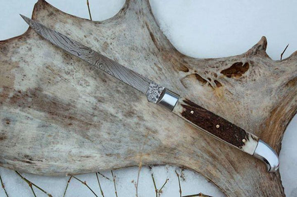 Hand Made Damascus stag horn Fillet Knife