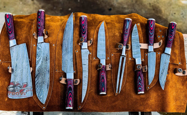 Beautiful Custom Handmade Damascus BBQ/kitchen knives 09 pcs