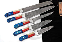 Texas Flag Handles Custom Handmade Damascus Pro Chef Kitchen/BBq knives set