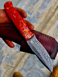 GIFT SERIES Custom Handmade Damascus Hunting skinning knife with Leather sheathe - Troy Blades