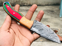 Custom Handmade Damascus Hunting skinning knife with Leather sheathe