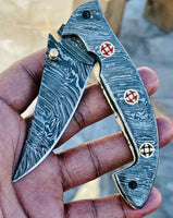 Christmas Gift Beautiful Custom Handmade Damascus Folding knife4 - Troy Blades