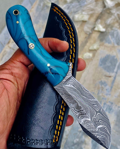 GIFT SERIES Custom Handmade Damascus Hunting skinning knife with Leather sheathe - Troy Blades