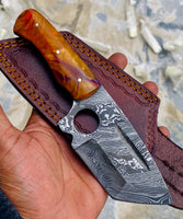 GIFT SERIES Custom Handmade Damascus Hunting skinning knife with Leather sheathe