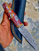 GIFT SERIES Custom Handmade Damascus Hunting skinning knife with Leather sheathe - Troy Blades