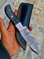 GIFT SERIES Custom Handmade Damascus Hunting skinning knife with Leather sheathe - Troy Blades