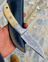 GIFT SERIES Custom Handmade Damascus Hunting skinning knife with Leather sheathe - Troy Blades