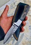 GIFT SERIES Custom Handmade Damascus Hunting skinning knife with Leather sheathe - Troy Blades