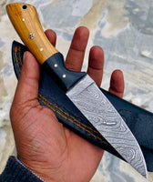 GIFT SERIES Custom Handmade Damascus Hunting skinning knife with Leather sheathe - Troy Blades