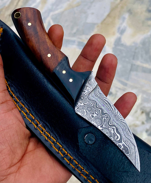 GIFT SERIES Custom Handmade Damascus Hunting skinning knife with Leather sheathe - Troy Blades