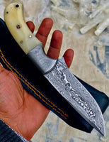 GIFT SERIES Custom Handmade Damascus Hunting skinning knife with Leather sheathe - Troy Blades