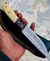 GIFT SERIES Custom Handmade Damascus Hunting skinning knife with Leather sheathe - Troy Blades