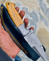 GIFT SERIES Custom Handmade Damascus Hunting skinning knife with Leather sheathe - Troy Blades