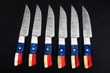 Texas Handles CUSTOM HANDMADE DAMASCUS 6 PCS KITCHEN Steak knives - Troy Blades