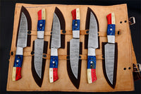 Texas Handles CUSTOM HANDMADE DAMASCUS 6 PCS KITCHEN Steak knives - Troy Blades