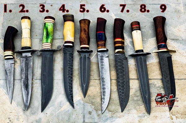 Custom Handmade Damascus Hunting knives with Leather sheathe lot48