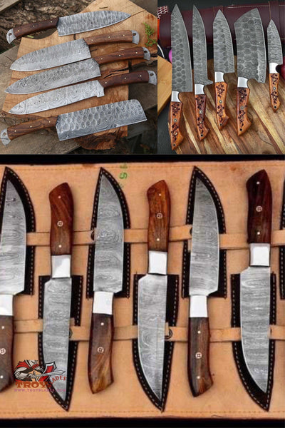Beautiful Custom hand made Damascus steel kitchen knives sets
