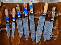 Beautiful Custom hand made Damascus steel kitchen knives set 07 - Troy Blades