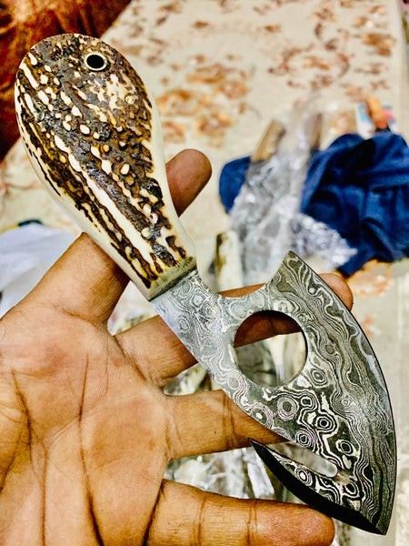 7.5” Custom Handmade Damascus Hunting Gut hook knife