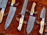 Canada Flag Engraved HAND FORGED DAMASCUS STEEL CHEF KNIFE Set Kitchen Knives -Pro5