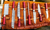 Beautiful Custom Blue hand made Damascus steel kitchen knives set 07 Rod All - Troy Blades