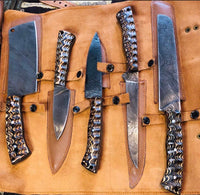 Custom Hand Made Damascus Steel Complete BBQ/Chef/Kitchen Knife Set